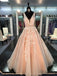 Lace Tulle A line Evening Prom Dresses, Sexy Deep V Neckline Party Prom Dresses, 17053