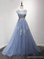 Κορσέδων Πίσω Σκονισμένα Μπλε Φορέματα Βραδινού Χορού Δαντελλών, Δημοφιλή Φορέματα Χορού Κόμματος Δαντελλών, Μακριά Φορέματα Χορού Συνήθειας, Φτηνά Επίσημα Φορέματα Χορού, 17189