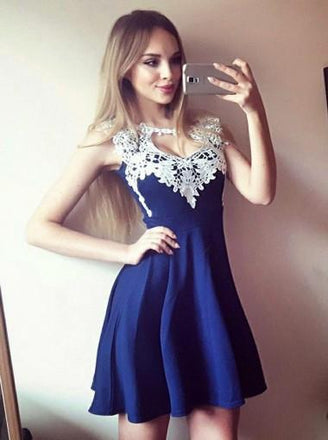 Chiffon Royal Blue Lace Φθηνά Συντομικά Φορέματα Σε Απευθείας Σύνδεση, CM655