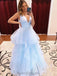 Φως Μπλε V Neck Φόρεμα Μπάλα Μακριά Βραδινά Φορέματα Prom, Βράδυ Πάρτι, Φορέματα Prom, 12139