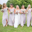 Vestidos de dama de honor baratos baratos de gasa lila pálida fuera del hombro en línea, WG215
