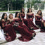 Burgundy μακρυμάνικα γοργόνα φθηνά φορέματα μακράς παράνυμφων σε απευθείας σύνδεση, WG297