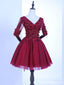 Μακρυμάνικα Δαντέλα Βουργουνδία Φτηνά Κοντά Φορέματα Homecoming Online, CM668