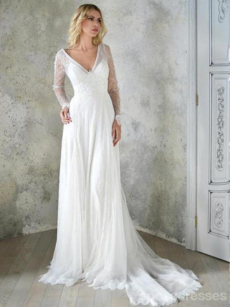 Manches longues Dentelle Backless Robes de mariée bon marché en ligne, Robes de mariée bon marché, WD543