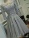Long Sleeves Grey Lace Short Cheap Homecoming Dresses Online, CM561