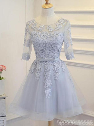 Long Sleeve Grey Lace Φθηνά Σύντομες Φορέματα Σε Απευθείας Σύνδεση, CM670