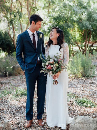 Robes de mariée bon marché uniques en dentelle à manches longues en ligne, robes de mariée pas chères, WD487