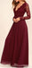 Costume de cadarço de manga longo vermelho-escuro barato vestidos de dama de honra longos, BD0250