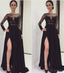 Long Sleeves Black Side Slit Evening Prom Dresses, Evening Party Prom Dresses, 12200