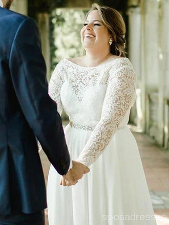 Manches longues dos nu, robes de mariée grande taille en ligne, robes de mariée pas chères, WD639