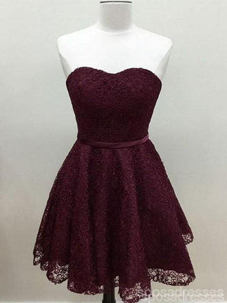 Sweetheart Cute Simpe Maroon Short Lace Homecoming Φορέματα 2018, CM491