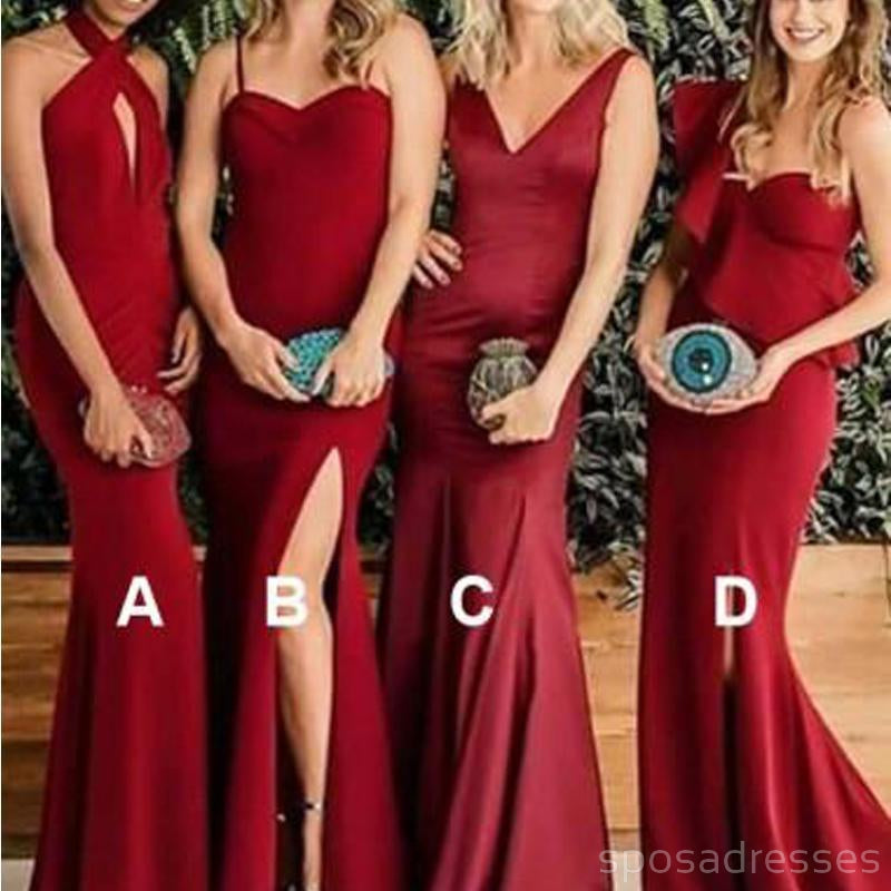 Burgundy Mermaid Long Mismatched Cheap Bridesmaid Dresses Online, WG278