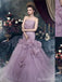 Gorgeous Strapless Mermaid Light Purple Tulle Appliques Wedding Dresses, WD0176