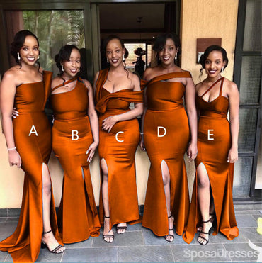 Mermaid Burnt Orange High Slit Long Bridesmaid Dresses Gown Online, WG1028