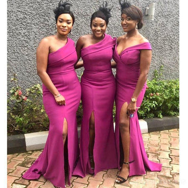 Sexy Hot Pink Side Slit Mermaid longo barato dama de honra vestidos on-line, WG657