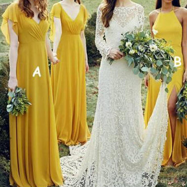 Mismatched Yellow Long Chiffon Cheap Bridesmaid Dresses Online, WG269
