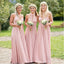 Chiffon rose Blush Cheap Long Bridesmaid Dresses en ligne, WG332
