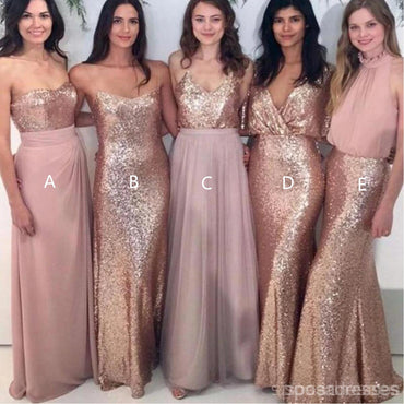 Robes de demoiselle d’honneur Sequin Long Demoiselle d’honneur, Robes de demoiselle d’honneur personnalisées En or rose bon marché, BD103