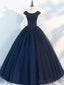 Ναυτικό Καπάκι Μανίκια Φόρεμα Μπάλα Τούλι Φθηνά Μακρά Βραδινά Φορέματα Prom, Συνήθεια Sweet16 Φορέματα, 18410