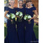 Navy Blue Mermaid Short Sleeves Jewel Cheap Long Bridesmaid Dresses,WG1321
