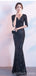 Sexy Navy Blue Mermaid V-neck Half Sleeveless Long Prom Dresses Online,12643