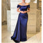 Navy Blue Mermaid Off Shoulder Cheap Long Bridesmaid Dresses,WG1421