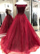 Robes de bal longues de soirée rouge foncé perlées à épaules dénudées, robes de bal personnalisées à bas prix, 18592