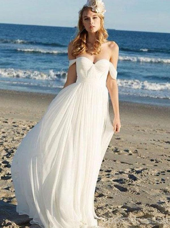 Off Shoulder Unique Casual Cheap Beach Wedding Dresses, WD312