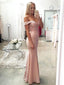 Fuera del hombro Blush Pink Mermaid Evening Prom Dresses, Vestidos largos de fiesta de encaje, 17061