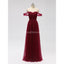 Off Μήκος δαπέδου ώμου Σκούρο κόκκινο τούλι Φτηνά φορέματα παράνυμφων Online, WG589