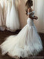 Vestidos de novia de sirena de encaje fuera del hombro en línea, vestidos de novia de playa baratos, WD473