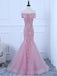 Ροζ μακριά ώμου δαντέλα με γοργόνα Γοργόνα Μακρά βραδινά φορέματα, Βραδινά φορέματα, 18641