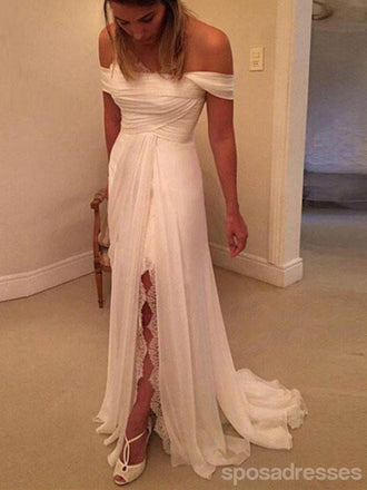 Off Shoulder Side Split Beach Wedding Dresses,  Long Custom Wedding Gowns, 17114