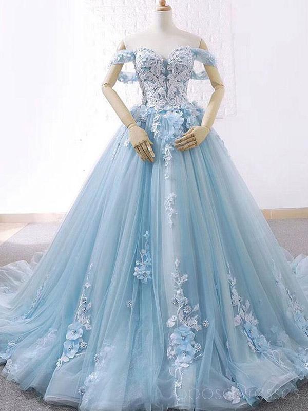 De l'épaule Tiffany lacet bleu A-ligne perlée longues robes de bal d'étudiants du soir, 16 robes douces bon marché, 18432