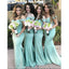 De hombro sirena verde dama de honor larga adorna vestidos de damas de honor en línea, baratos, WG703