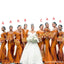 Burnt Orange Mermaid Off Shoulder High Slit Long Bridesmaid Dresses Gown Online,WG1123