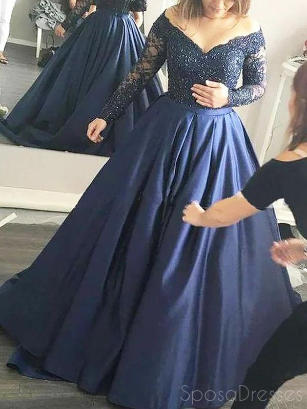 A-line Off The Shoulder Long Sleeves Prom Dresses, Sweet 16 Prom Dresses, 12517