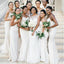 Σπαγγέτι λουράκια μακριά λευκά γοργόνα φορέματα παράνυμφων σε απευθείας σύνδεση, φθηνά φορέματα παράνυμφων, WG707