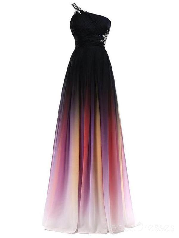 Une épaule en mousseline de soie perlée Ombre longues robes de bal de soirée, personnalisé pas cher Sweet 16 robes, 18405