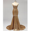 Vestidos de dama de honor largos y largos con lentejuelas doradas de un hombro en línea, WG596
