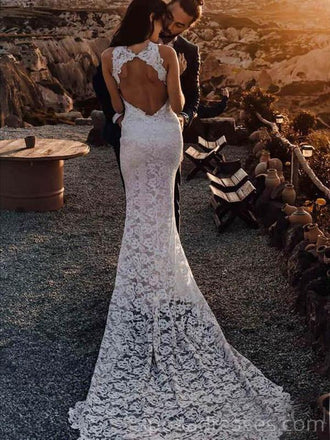 Vestidos de novia de encaje sexy con espalda abierta de sirena en línea, vestidos de novia baratos, WD537