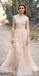 Charming Pink Lace Sexy V-neck Long Sheath Tulle Wedding Party Dresses, WD0139