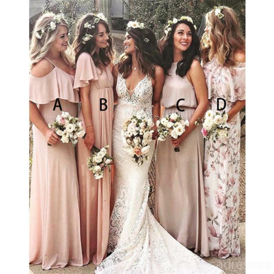 Mismatched Blush Pink Cheap Long Bridesmaid Dresses Online, WG339