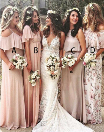 Mismatched Blush Pink Cheap Long Bridesmaid Dresses Online, WG339