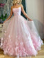 Spaghetti Straps Pink Handmade Flower Long Evening Robes de bal, Evening Party Dresses, 12161