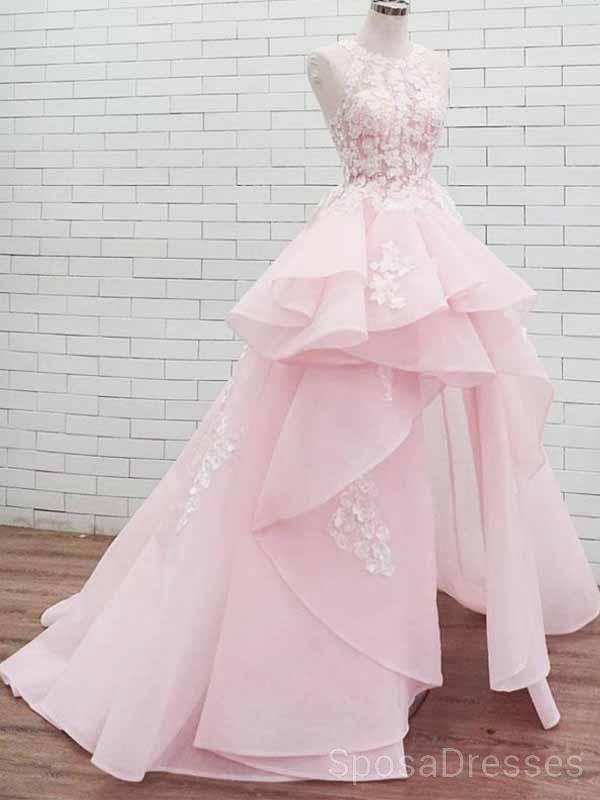Halter Lace High Low Pink Organza Vestidos de fiesta largos de noche, Vestidos de encargo baratos Sweet 16, 18461