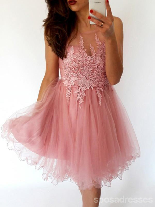 Pink Lace Illusion Cheap Short Homecoming Dresses en ligne, CM685