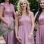 Flügelärmel Illusion Lace Pink lange billige Brautjungfernkleider Online, WG258