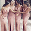 Sexy Pink Mermaid Side Slit Long Bridesmaid Dresses en ligne, WG301