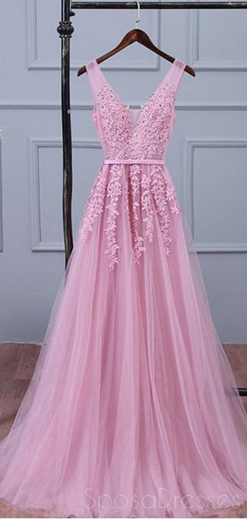 Vestidos de fiesta de noche de encaje rosa con escote en V, vestidos de fiesta populares de encaje, 17190